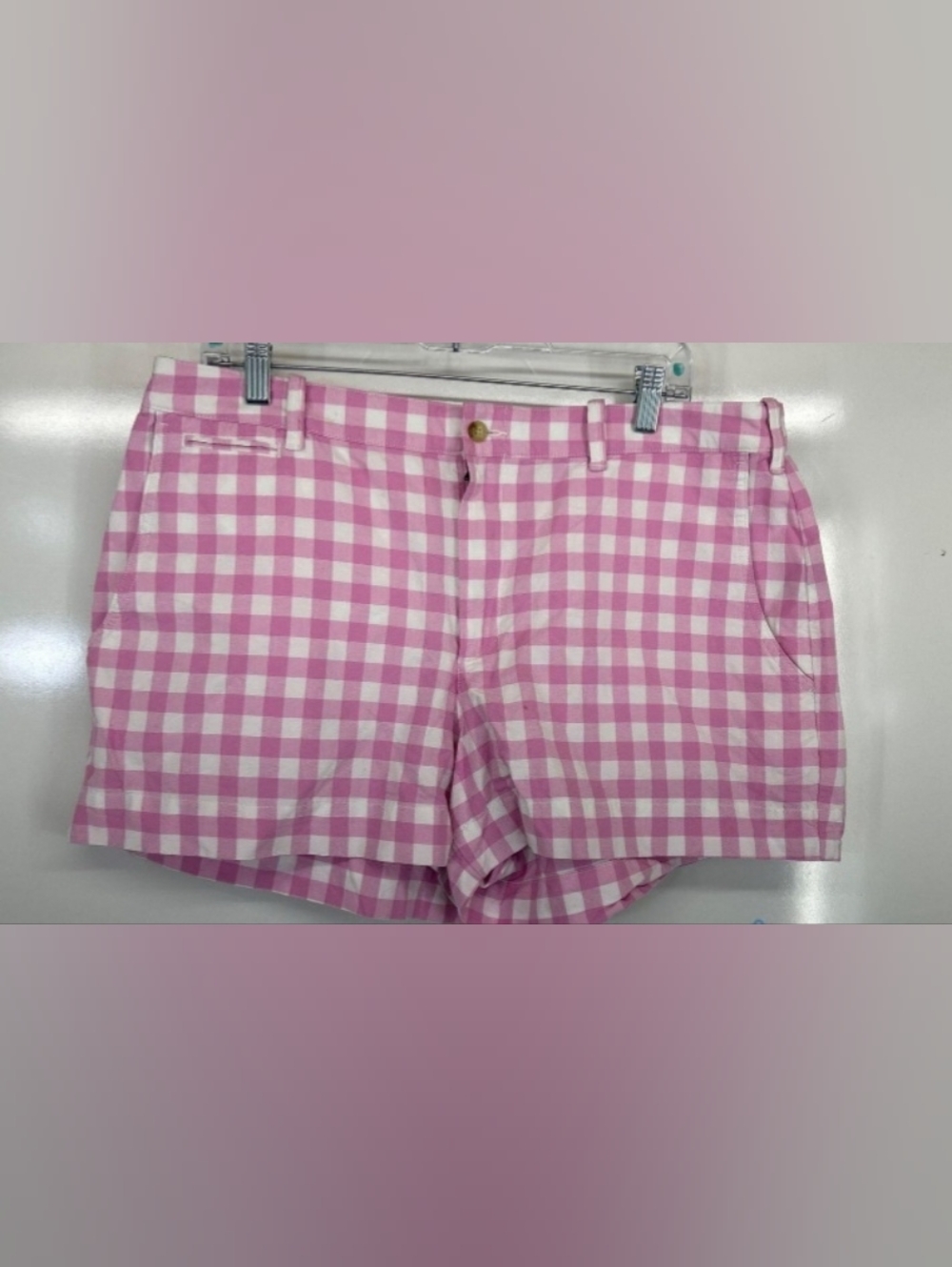 Ralph Lauren Pink and White Gingham Flat Front Shorts Are A Size 14.